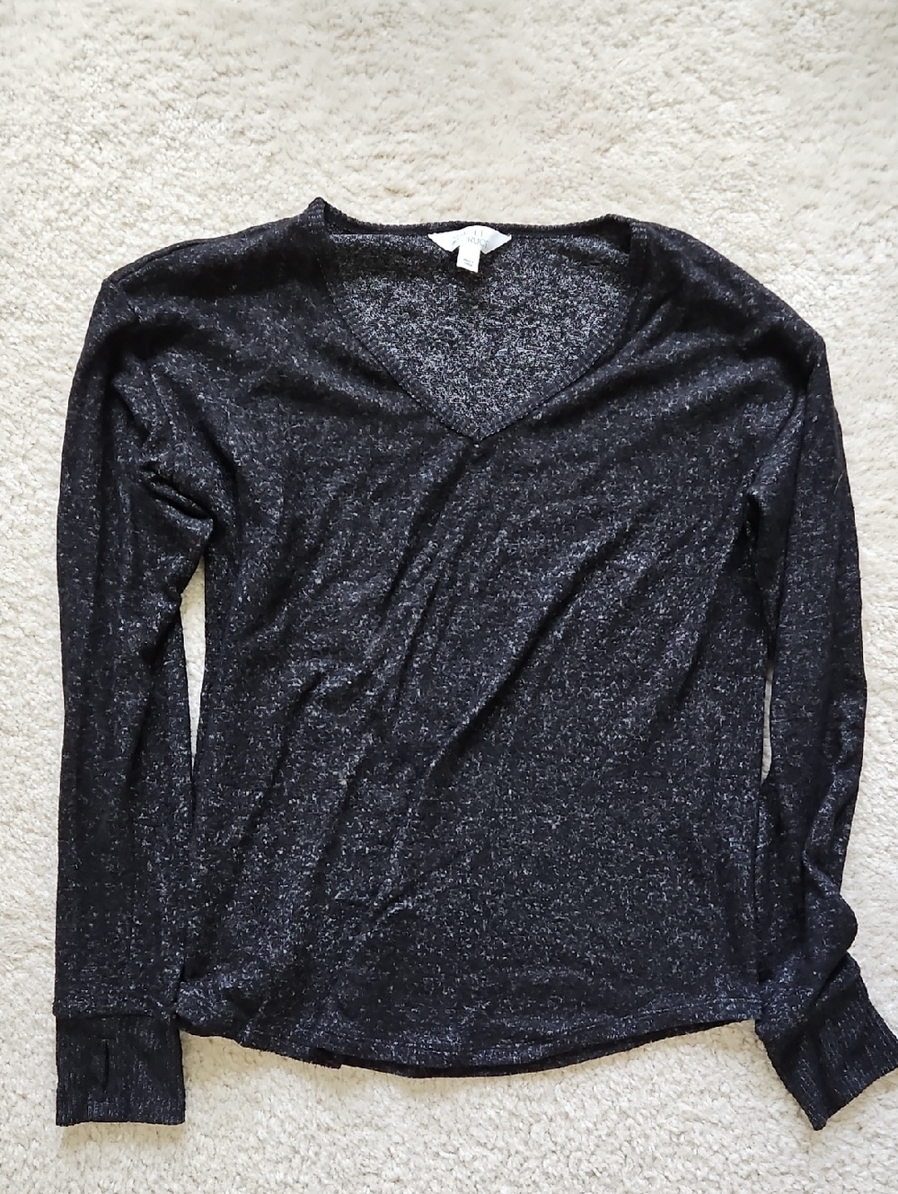 Market & Spruce Women's V-Neck Long Sleeve Top - Black Heather